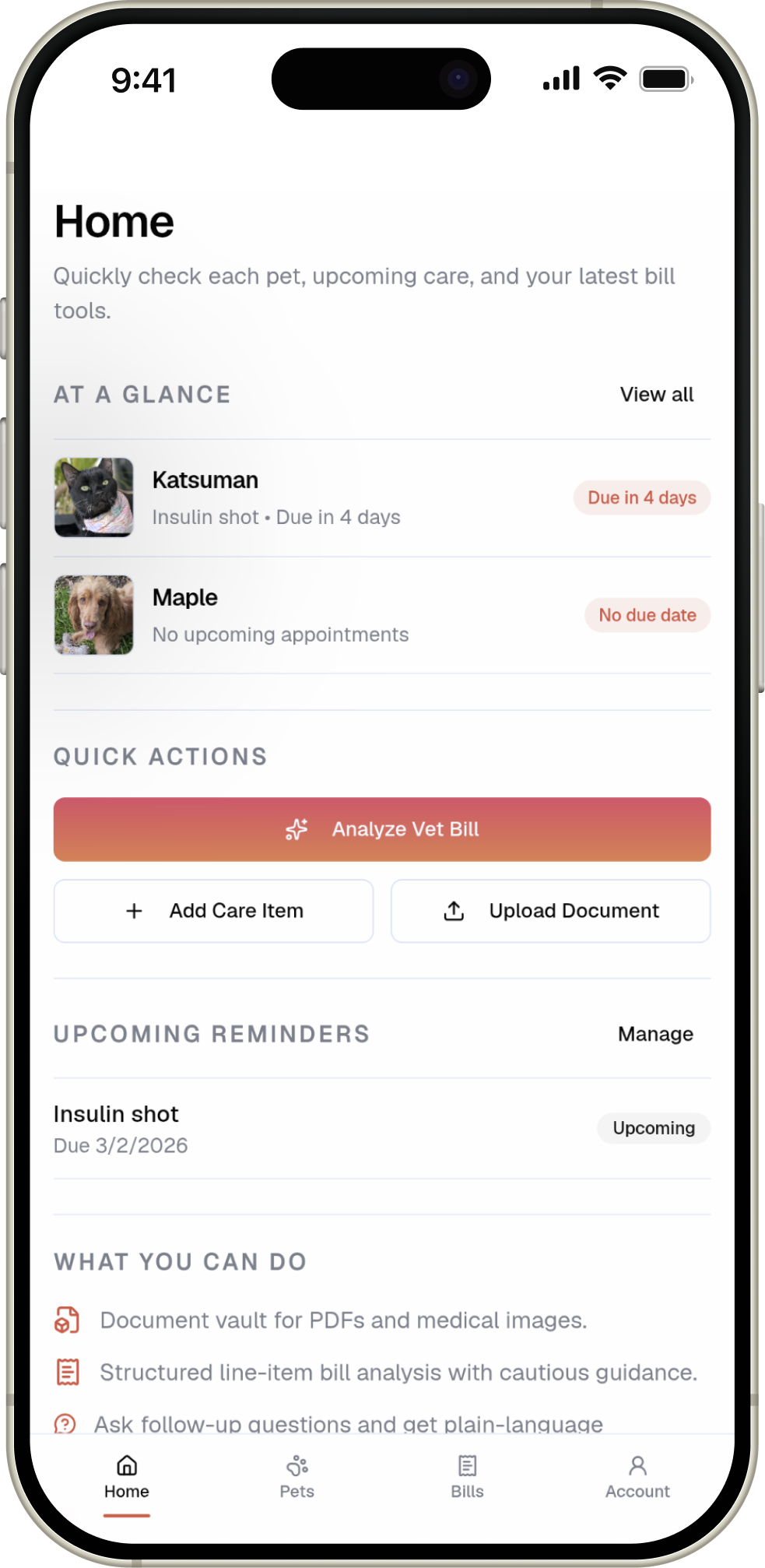 Care reminder timeline
